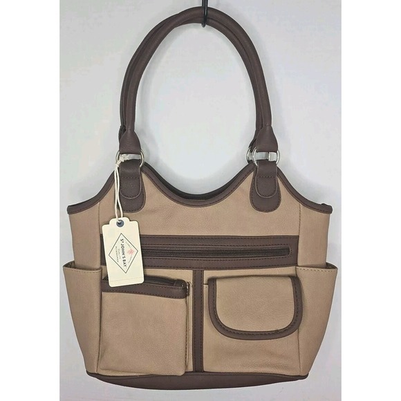 St. John's Bay Handbags - St John's Bay Latte Chocolate Brown Tan Reflex Tote Bag New Purse Handbag